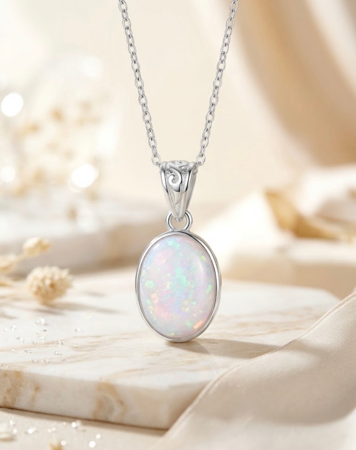 White Opalique Oval Pendant