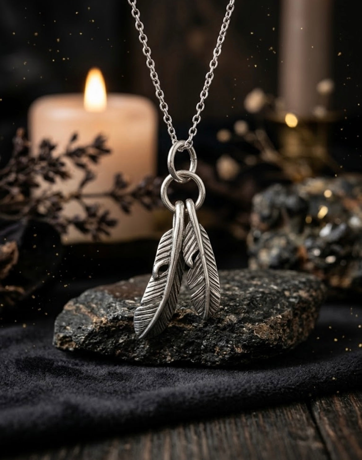 Double Feather Charm Pendant