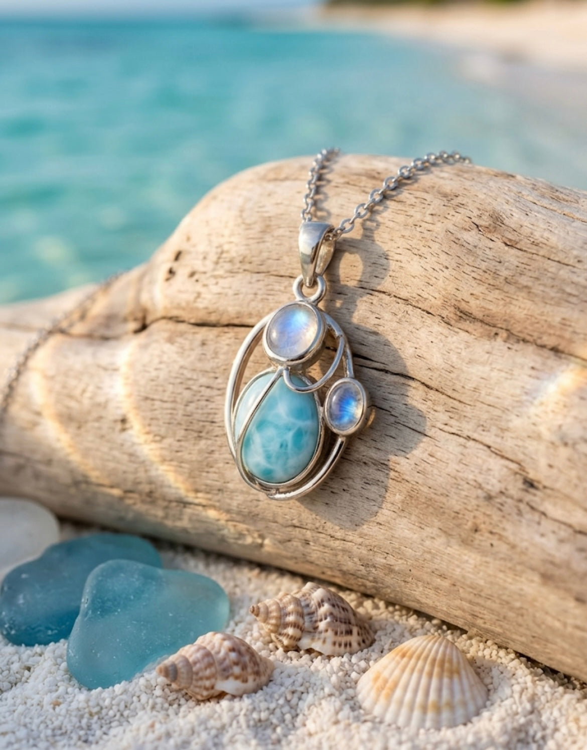 Larimar & Rainbow Moonstone Pendant