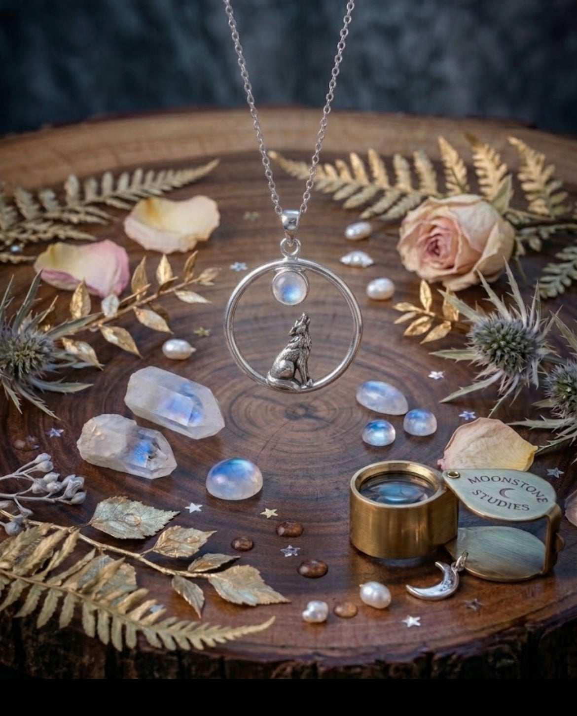 Moonstone Wolf Pendant