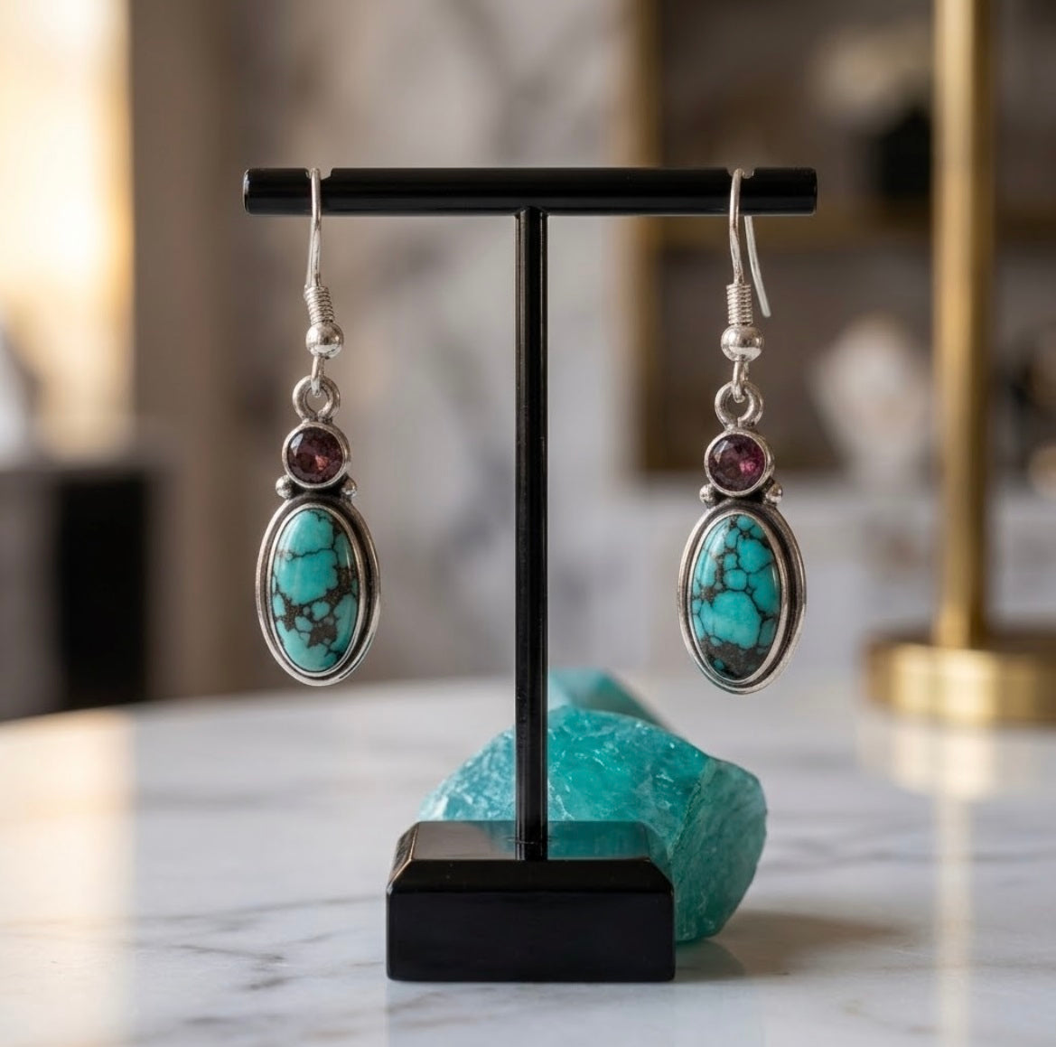 Turquoise & Amethyst Earrings