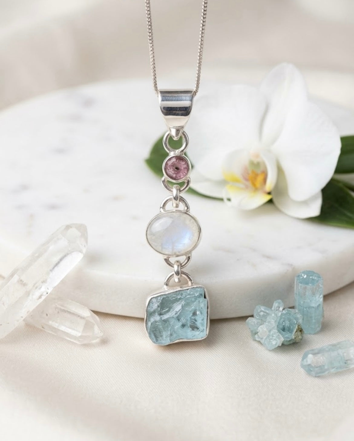 Moonstone, Amethyst & Aqua Marine Pendant