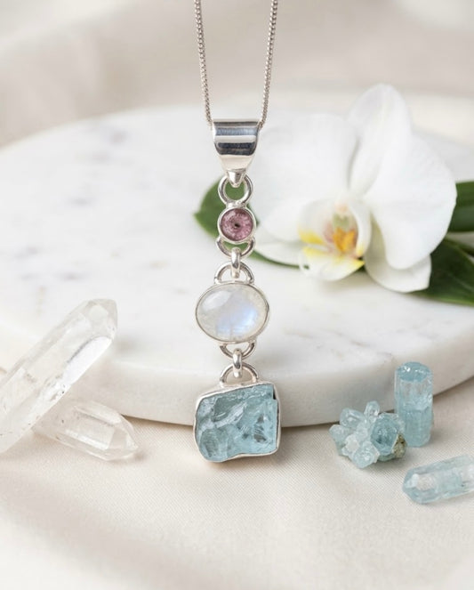 Moonstone, Amethyst & Aqua Marine Pendant