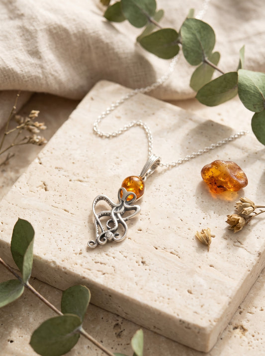 Amber Octopus Pendant
