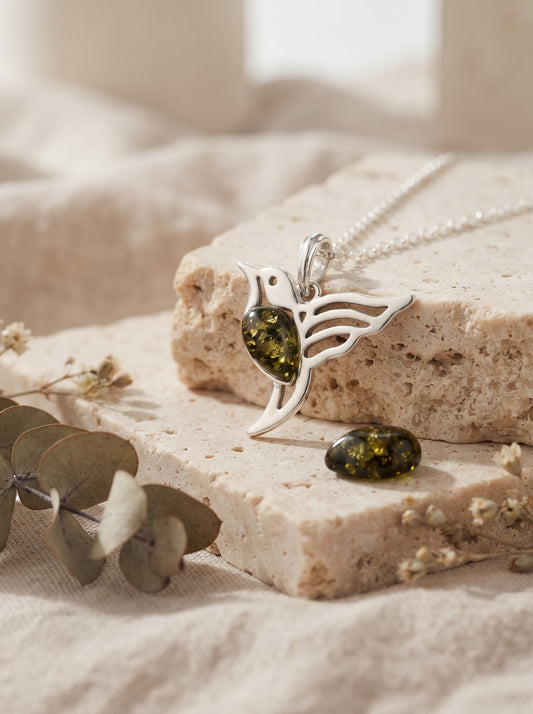 Green Amber Kingfisher Pendant